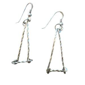 Vintage 925 Silver Drop Triange Pierced Earrings Marked Lightweight